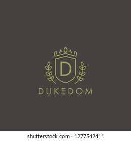 Initials letter D logo business vector template. Crown and shield shape. Luxury, elegant, glamour, fashion, boutique for branding purpose. Unique classy concept.