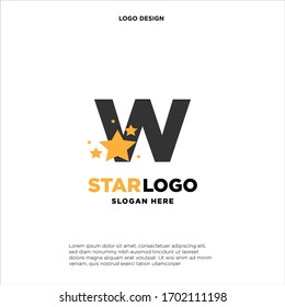 logotipo de diseño de letras iniciales 'W' con estrella en fondo blanco