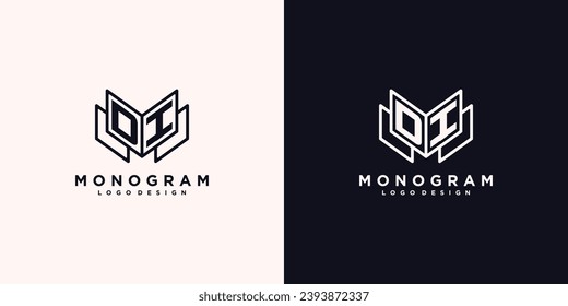 Initials letter DI book study monogram icon line art design vector illustration