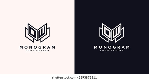 Initials letter DW book study monogram icon line art design vector illustration