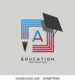 initials A letter ,Education logo, creative vector logo design,education icon,emblem shapes,illustration element, pencil illustration