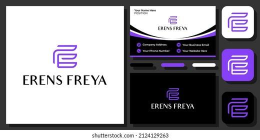 Initials Letter EF FE E F Elegant Line Modern Abstract Monogram Vector Logo Design with Business Card