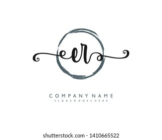 initials letter ER handwriting logo vector template
