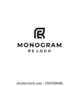 Initials Letter RE ER or R E Simple Minimal Modern Monogram Vector Logo Design