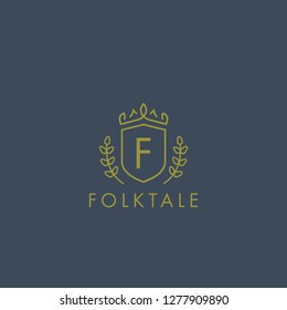 Initials letter F logo business vector template. Crown and shield shape. Luxury, elegant, glamour, fashion, boutique for branding purpose. Unique classy concept.