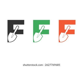 initials letter F shovel tool symbol icon design vector isolated on transparent background