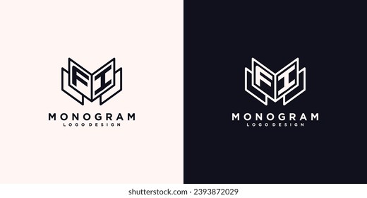 Initials letter FI book study monogram icon line art design vector illustration