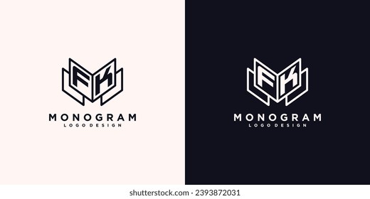 Initials letter FK book study monogram icon line art design vector illustration