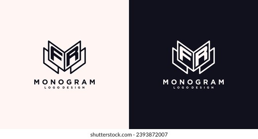Initials letter FR book study monogram icon line art design vector illustration