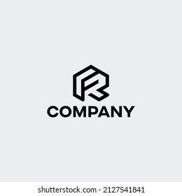 Diseño del logotipo FR de letras iniciales con ilustración de forma del vector hexagonal geométrico