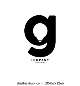 initials letter G and light bulb. letter G vector illustration with space negative concept light icon