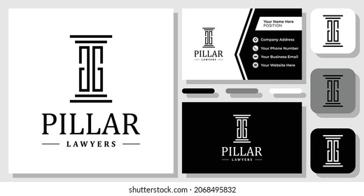 Initials Letter GG Pillar Justice Lawyer Law Firm Monogram Logo Design with Business Card Template