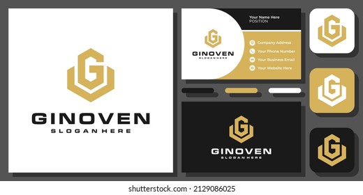 Initials Letter GV VG Masculine Bold Geometric Simple Monogram Vector Logo Design with Business Card