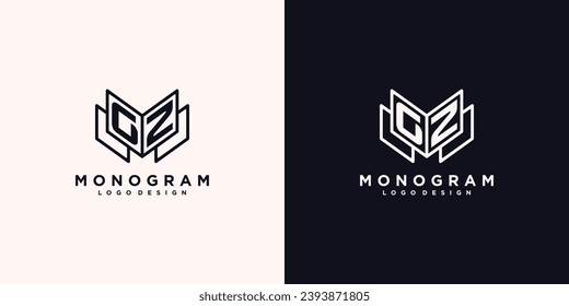 Initials letter GZ book study monogram icon line art design vector illustration