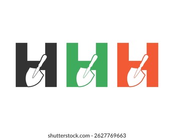 initials letter H shovel tool symbol icon design vector isolated on transparent background