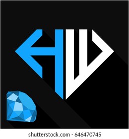 initials letter H & W in diamond shape