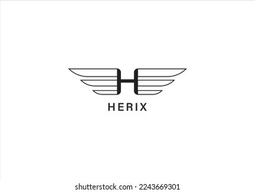 initials letter H with wings logo design template. simple and memorable initial letter H with wings black color