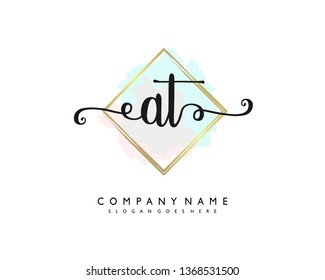 initials letter AT handwriting logo vector template