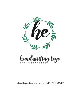 initials letter HE handwriting logo vector template