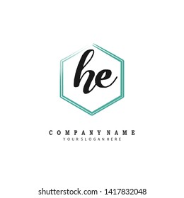 initials letter HE handwriting logo vector template