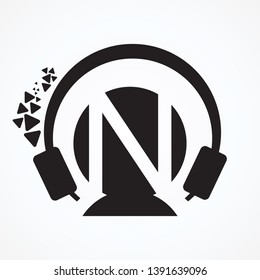 initials letter headphones music on a white background