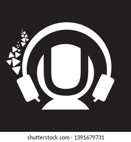 initials letter headphones music on a black background