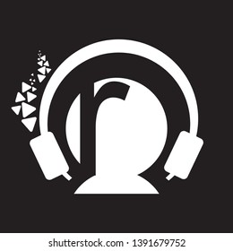 initials letter headphones music on a black background