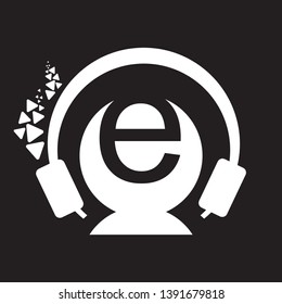 initials letter headphones music on a black background