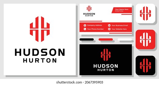 Initial Letter HH Monogram Hexagon Strong Red Modern Mirror Logo Design mit Visitenkartenvorlage
