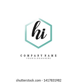 initials letter HI handwriting logo vector template