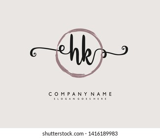 initials letter HK handwriting logo vector template