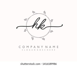 initials letter HK handwriting logo vector template