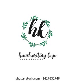 initials letter HK handwriting logo vector template