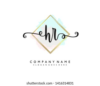 initials letter HR handwriting logo vector template
