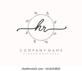 initials letter HR handwriting logo vector template