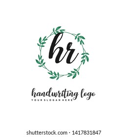 initials letter HR handwriting logo vector template