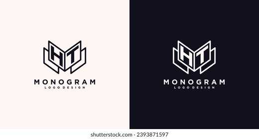 Initials letter HT book study monogram icon line art design vector illustration