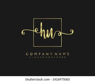 initials letter HU handwriting logo vector template