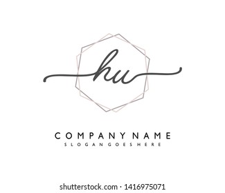 initials letter HU handwriting logo vector template