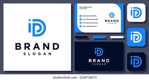 Initials Letter ID or I D Simple Modern Abstract Monogram Vector Logo Design with Business Card