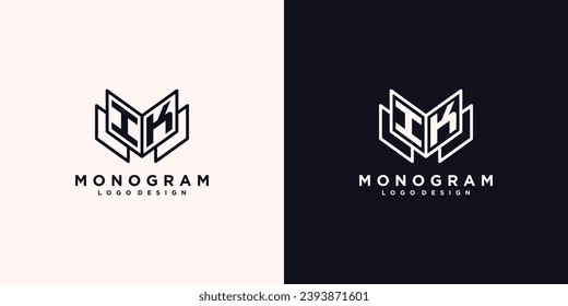 Initials letter IK book study monogram icon line art design vector illustration