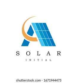 Initials Letter A Inside Solar Cell or Solar Panel Energy Logo Design.