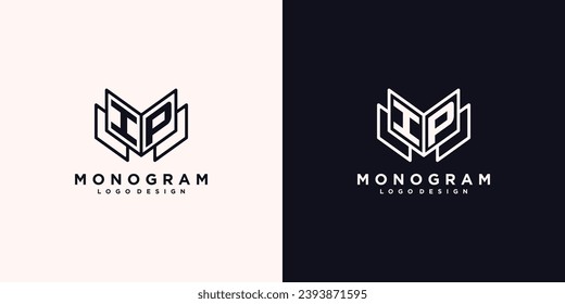 Initials letter IP book study monogram icon line art design vector illustration