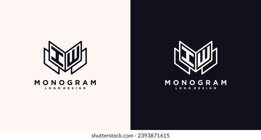 Initials letter IW book study monogram icon line art design vector illustration