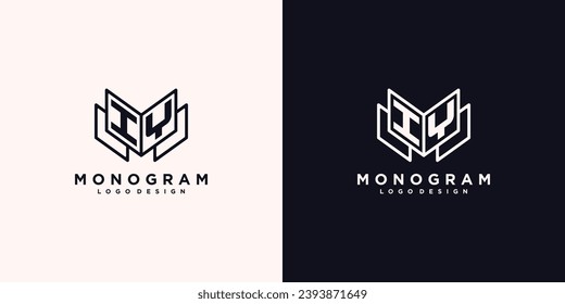 Initials letter IY book study monogram icon line art design vector illustration