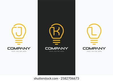 Initials letter J, K, and L with lightbulb simple line logo. The logo good to use for creative technology company. Vector illustration template