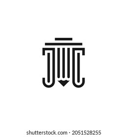 Initials Letter J J, Vector Symbol Logo Design, Law, Pillar, Legal, Justice, Pencil Concept Icon, Classic Building Template, Minimalist Line Style