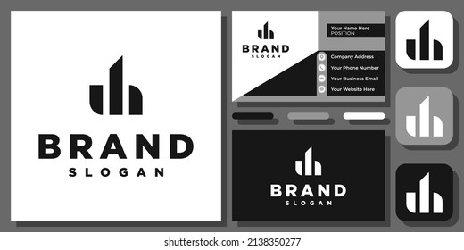 Initials Letter JH or J H Simple Minimal Minimalist Monogram Vector Logo Design with Business Card