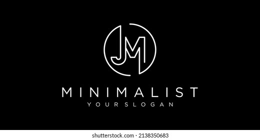 Initials Letter JM or J M Minimalist Simple Line Circle Shape Clean Monogram Vector Logo Design