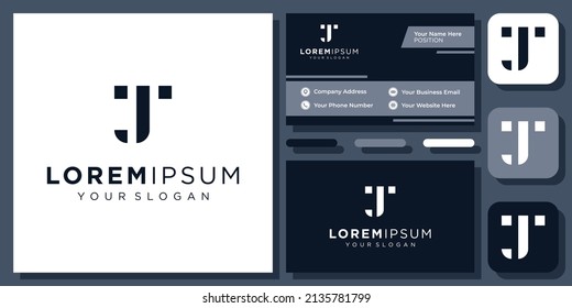 Initials Letter JT or TJ Simple Abstract Minimal Monogram Vector Logo Design with Business Card